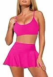 Pink Queen Damen 2-Teilig Bikini Set U-Ausschnitt Spaghetti Straps Hohe Taille Swim Rock Strand Badeanzug Rosa M