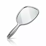 PARSA BEAUTY Handspiegel oval 14,5 x 11,5 cm (Anthrazit) – Handspiegel mit Griff in ergonomischem Design – praktischer Hand Mirror – Rasierspiegel – Schminkspiegel für Haare Gesichtspflege