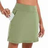 Timuspo Tennis Wanderrock Hosenrock Damen Sommer Rock mit Innenhose Knielang Sports Skort mit Hose Drunter Lang Grün XXL