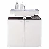 trendteam smart living - Tetis - Waschbeckenunterschrank - Weiß Hochglanz/Grau - Waschtisch mit 2 Türen und 1 Einlegeboden - (BxHxT) 72 x 63 x 35 cm - Badezimmerschrank mit silberfarbenen Griffen