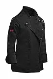 strongAnt Kochjacke Damen langarm Stretch mit Druckknöpfen Kochuniform - Schwarz. Größe: L
