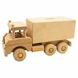 Dekohelden24 Nachhaltige fahrbare Holz - Spardose, Sparbüchse als LKW, XXL - LKW - Spardose, Kinderspardose Lastkraftwagen, Spartransporter, großer Holz - LKW, L/B/H 30 x 11 x 15 cm.