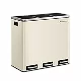 SONGMICS Mülleimer Küche, 3 x 18 L, Mülltrennsystem 3 Fächer, inklusive 15 Müllbeutel, Abfalleimer, Treteimer, für recycelbare Abfälle, Biomüll, mit Deckel, sandbeige LTB054A02