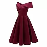 Abendkleider Elegant Für Hochzeit Ballkleider Damen Lang Elegant A-Linien Swingkleid Einfarbig Hohe Taille Shortkleid Knielang Cocktailkleid Trägerlos Ballkleid Kurz Ärmel Partykleid Tunikakleid Wein