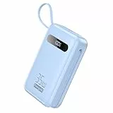 Power Bank, PD 35W 20000mAh Externer Akku mit Integriertem USB-C Kabel, 8 Pin Kabel und LED Display, Tragbares Ladegerät Akkupack für iPhone 16/15/14/13, Tablet, Galaxy S23/S22, Huawei usw.-Blau