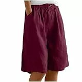 Awrvia Damen Sommer Kurz Hose Baumwolle Leinen Baggy Sport Shorts Casual Freizeit Leichte Elastische Outdoorhose Trendy Knielange Wandershorts mit Taschen Laufhose für Running Gym Fitness