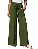 GRACE KARIN Damen Leicht Palazzo Hose Sommerhose Hohe Taille Lounge Hosen Einfarbig Freizeithose mit Taschen Grün XL