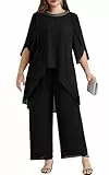 Hanna Nikole Festival Outfit Damen GroßE GrößEn Abendanzug Chiffon Hosenanzug Elegant Zweiteiler Hochzeitsgast Festmode Cocktail Abendmode Pailletten Rundhals-Tops Und Hoch Taillierter Party Outfit