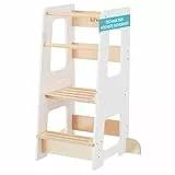 Kywai Montessori Lernturm ab 1 Jahr – Learning Tower aus Bambus, höhenverstellbar auf 3 Stufen, robuste Holzstruktur, Montessori-Stil, mit Antirutschstreifen & Kippschutz
