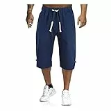Sale Angebote Kurze Jogginghose Herren Kurze Arbeitshose Herren 3/4 Hose Herren Sport Einfarbiges Stretch 7/8 Hosen Elastische Taille Chino Hose Tunnelzug Freizeithose Cargo Hose (Dunkelblau, 3XL)