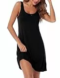 Bresdk Nachthemd Damen Ärmellos Schlafshirt Sommer Nachtwäsche Nachtkleid Sleepshirt mit U-Ausschnitt Weiche Bequeme Loungewear Schwarz M