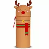 GDFJBG 2-in-1 Silikon Federmäppchen - Weihnachts-Elch, Kawaii,Tischstifthalter Federtasche Tischstifthalter, Reißverschluss, Silikon, Stiftetasche Buntstifte Marker (Weihnachtselch)
