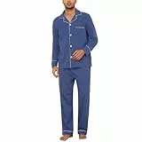 U2SKIIN Schlafanzug Herren lang 100% Baumwolle Herren Pyjamas Set Herrenschlafanzug Langarm Schlafanzug Männer Nachtwäsche Loungewear Sleepwear (Tiefblau, L)