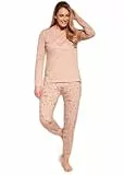 cornette Schlafanzug hdamen lang, Pyjama Damen, Schlafanzug Set, Baumwolle 100%, Nachtwäsche langärmliges Bluse und Lange Hose im Trainingsanzug, Bequem und entspannt, hergestellt in der EU
