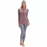 IBTOM CASTLE Muslimische Badeanzug Damen, Burkini Muslim, Ganzkörper, Hijab, Bescheidene Modest Swimwear Langarm Top+Hosen+Hijab 3 Stücke Set Lila &rosa 4XL