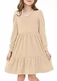 JiAmy Mädchen Kleid Gerippt Gestrickt, Kinder Weich Langärmlig Kleider Quadratischer Ausschnitt mit Taschen Flauschig Warm Herbst Winter Kleid für Toddler Kleine Mädchen 4-5 Jahre, Beige