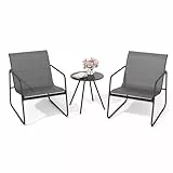 Pamapic Gartenmöbel Set, 3-teiliges Balkonmöbel Set, Bistrotisch mit 2 Stühlen, Atmungsaktiver Textilene-Stoff, Bistroset für Garten, Balkon, Veranda, Terrasse, Outdoor, Grau