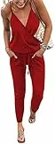 Canli4Y Damen Ärmellos Hosenanzug Jumpsuit mit langem V-Ausschnitt und ärmellosen Sommerhosenanzug mit Riemen Träger Playsuit Romper