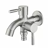 Außenwasserhahn Waschmaschine Wasserhahn Double One in Two Out Edelstahl Waschmaschine Wasserhahn Doppelnutzung Wandmontage Balkon Wischwasserhahn for Gärten