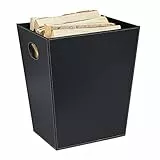 Relaxdays Holzkorb für Kaminholz, Kaminholzkorb aus Kunstleder, zum Tragen & Aufbewahren, Kaminkorb mit Griffen, schwarz