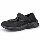 Hsyooes Sandalen Damen Walkingschuhe Klettverschluss Hausschuhe Atmungsaktiv Freizeitschuhe Leichter Krankenschwester Schuhe Bequemer Rutschfest Sommer Outdoor Schwarz EU36