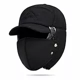 Wintermütze Herren Schirmmütze Verdickung Einstellbar Schiebermütze mit Ohrenschützer Gesichtsschtuz Skimütze Fleecefutter Warmmütze Motorrad Outdoor Kappe Weihnacht Geschenk für Vater Liebling