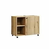trendteam smart living - PureBliss - Waschbeckenunterschrank auf Rollen - Evoke Eiche - Rillenoptik - 2 offene Fächer + 1 Einlegeboden - (BxHxT) 80 x 64 x 42cm - edle Metallgriffe - kratzfest