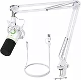 MAONO XLR/USB Dynamisches Mikrofon Set, RGB Podcast Mikrofon mit Arm, Software, Stummschalttaste, Gain-Regler, für PC Gaming, Streaming, Aufnahme, PS4/5 Mac Mixer usw PD200XS Weiß