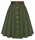 Belle Poque Damen Vintage Röcke Stretch Hohe Taille A-Linie Midi Röcke mit Taschen & Gürtel