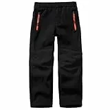 yeyity Kinder Softshellhose Skihose Gefüttert Cargohose Wasserdicht Thermohose Jungen Mädchen Schneehose Winter Outdoorhose Wanderhose(16010,Black-New,XL)