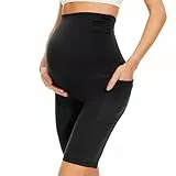 QGGQDD Kurze Umstandsleggings mit Taschen Umstands Radlerhose Damen Umstandshose Kurz Schwangerschaft Für Schwangere(Schwarz,X-Large)