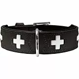 HUNTER Hundehalsband SWISS, hochwertiges Rindsleder, handgenäht, schweizer Kreuz, elegantes Design, angenehm weich, komfortabel, langlebig, Made in Germany, Farbe: schwarz, Größe: 60