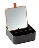 WENKO Organizer mit Deckel Bovisa Schwarz - Kosmetik Organizer mit 3 Fächern und Spiegel, Spiegelfläche: 13 x 13 cm 100 % Vergrößerung, Kunststoff, 14 x 5.5 x 14 cm, Schwarz