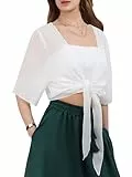 Kefiyis Bolero Damen Chiffon Boleros Festlich Elegan Bolero Jacke Leicht Dünn Bolero Jäckchen Casual Bolerojacke Weiß XL