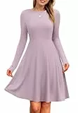 PLOKNRD Damen Strickkleid Herbst Langarm Kleider Elegant A-Linie Rundhalsausschnitt Freizeitkleid Winterkleid(Asche Rose,XL)