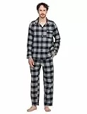 LAPASA Herren Pyjama-Set Relaxed Fit Lounge Top & Hose, Flanell Schlafanzugset M95, Schwarz + Graumeliert, M