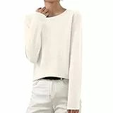 Strickpullover Damen Langarm Rundhals Strickpulli Herbst Winter Übergangspullover Einfarbig Elegant Strickpullover Dünne Winterpullover für Frauen Casual Mode Sweatshirt Stretch Warme Pullover