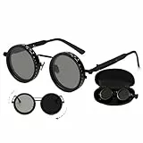 Verstellbare Getönte Runde Polarisierte Gläser Retro-Sonnenbrille, 1-9 Gang verstellbare Sonnenbrille mit ND-Filter, Polarisierte Sonnenbrille mit verstellbarer Tönung für Herren Damen (Schwarz)