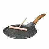 STONELINE Back to Nature Crepe Pfanne Induktion 25 cm, Omelettpfanne beschichtet mit echten Steinpartikeln, Pfannkuchen Pancake Pfanne Antihaft, Fettfrei Braten, Alle Herdarten, Holzoptik