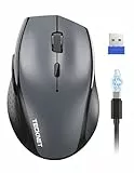 TECKNET PRO Kabellose Maus Wiederaufladbar, Silent Funkmaus 6400 DPI, 2,4 GHz Computermaus, Ergonomische Griffe, 6 Tasten, Tragbar Maus für PC, Laptop,Chromebook, Mac-Grau