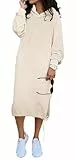 YUTILA Damen Sweatkleid Lang Hoodie Kleid Oversize Fleece Langarm Kapuzenkleid Streetwear für Winter und Herbst