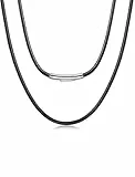 Inscca Kunstleder Kette 2mm mit Verschluss - Unisex Erwachsene - Schwarz - 50 cm - Klassisch - Edelstahl - Halskette