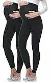 Be Mammy Lange Umstandsleggings aus Viskose Leggings Blickdicht Damen, Maternity Clothing, Ideal für die Schwangerschaft BE-02 2er Pack (Schwarz/Schwarz, XL)