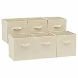 Amazon Basics zusammenklappbarer Aufbewahrungswürfel/Organizer aus Stoff mit Griffen, 26,6 x 26,6 x 27,9 cm, Einfarbig Beige, 6 Stück