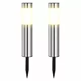 Heinstian Warmweiß Solarlampen für Außen Edelstahl Solarleuchten Garten mit Schalter ein/aus Wasserdicht LED Gartenleuchten für Terrasse, Rasen, Garten, Wege, boden (2 Stück)