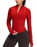 GYM RAINBOW Damen-Workout-Jacke mit Reißverschluss, leicht, schmale Passform, Laufjacke, Sportjacke mit Daumenlöchern, #1 Rot, M