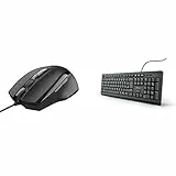 Trust 23650 Voca Comfort Maus mit Kabel, Schwarz & 24092 Taro Kabelgebundene Tastatur, Deutsches QWERTZ Layout, Leise Tasten, Spritzwassergeschützt, USB-Anschluss, 1.8 m Kabellänge – Schwarz