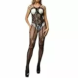 Gliterra Bodystocking Sexy Reizwäsche, Fishnet Bodysuit Women, Catsuit Ouvert für Frauen, Erotische Outfit für Damen für Sex mit Unten Offen, Unterwäsche für Frau(Schwarz04)