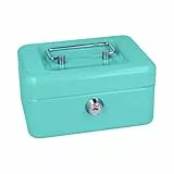 Westcott Geldkassette abschließbar (kompakt, 15 cm) Türkis | Abschließbare Box aus Stahlblech mit 2 Schlüsseln | Herausnehmbare Einlage für Münzen mit 6 Fächern | E-51000 TURQUOISE