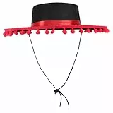 Amosfun Spanischer Hut Filz Partyhut Haarball Band Tanzen Party Leistung Kostüm Hut für Männer Frauen (Schwarz Rot)